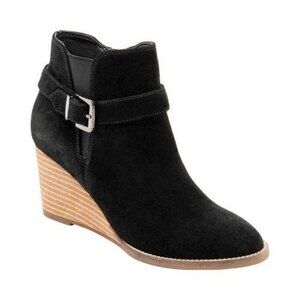 Blondo Waterproof Women's 7.5 M Shoes Black Suede Zip Comfort Wedge Ankle Boots